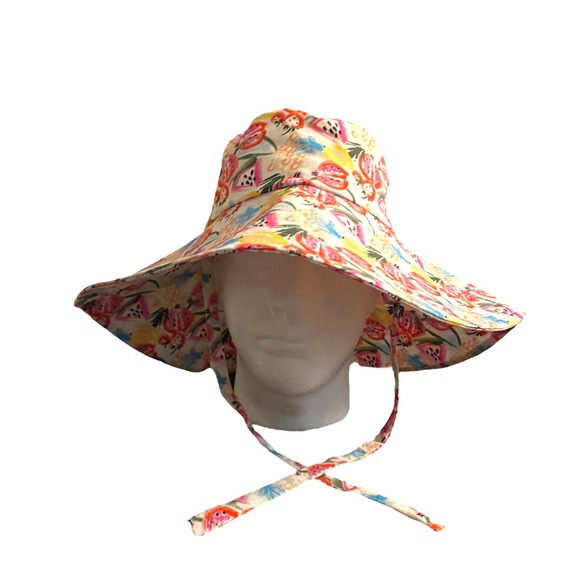 Steve Madden Accessories - Steve Madden Wide Brim Bucket Sun Hat Watermelon Strawberry Print White One Size